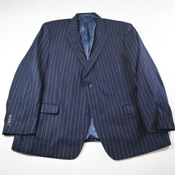 R Oak Hill 56R Navy Blue Chalk Stripe Mens Blazer Suit Jacket Sport Coat